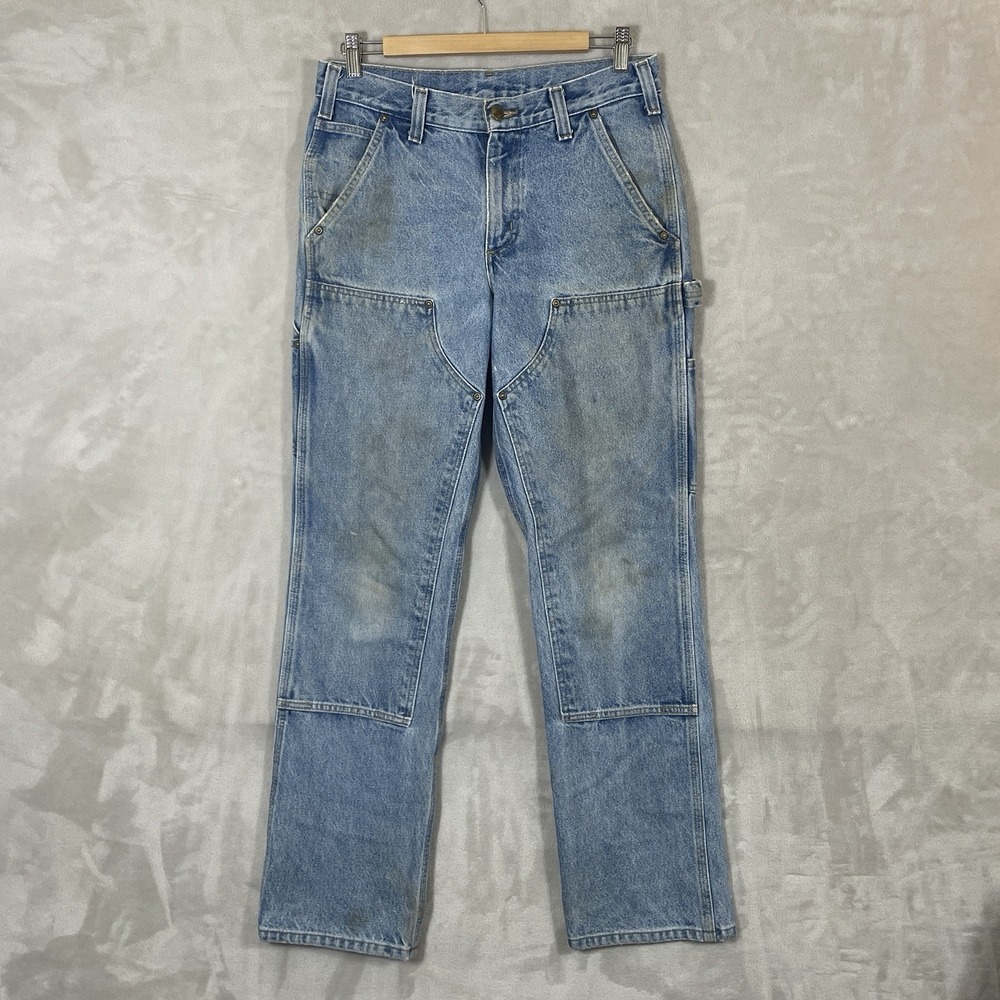 Vtg Carhartt Double Knee Denim Logger Jeans Distressed Mens 30x32 (fit 31x31)